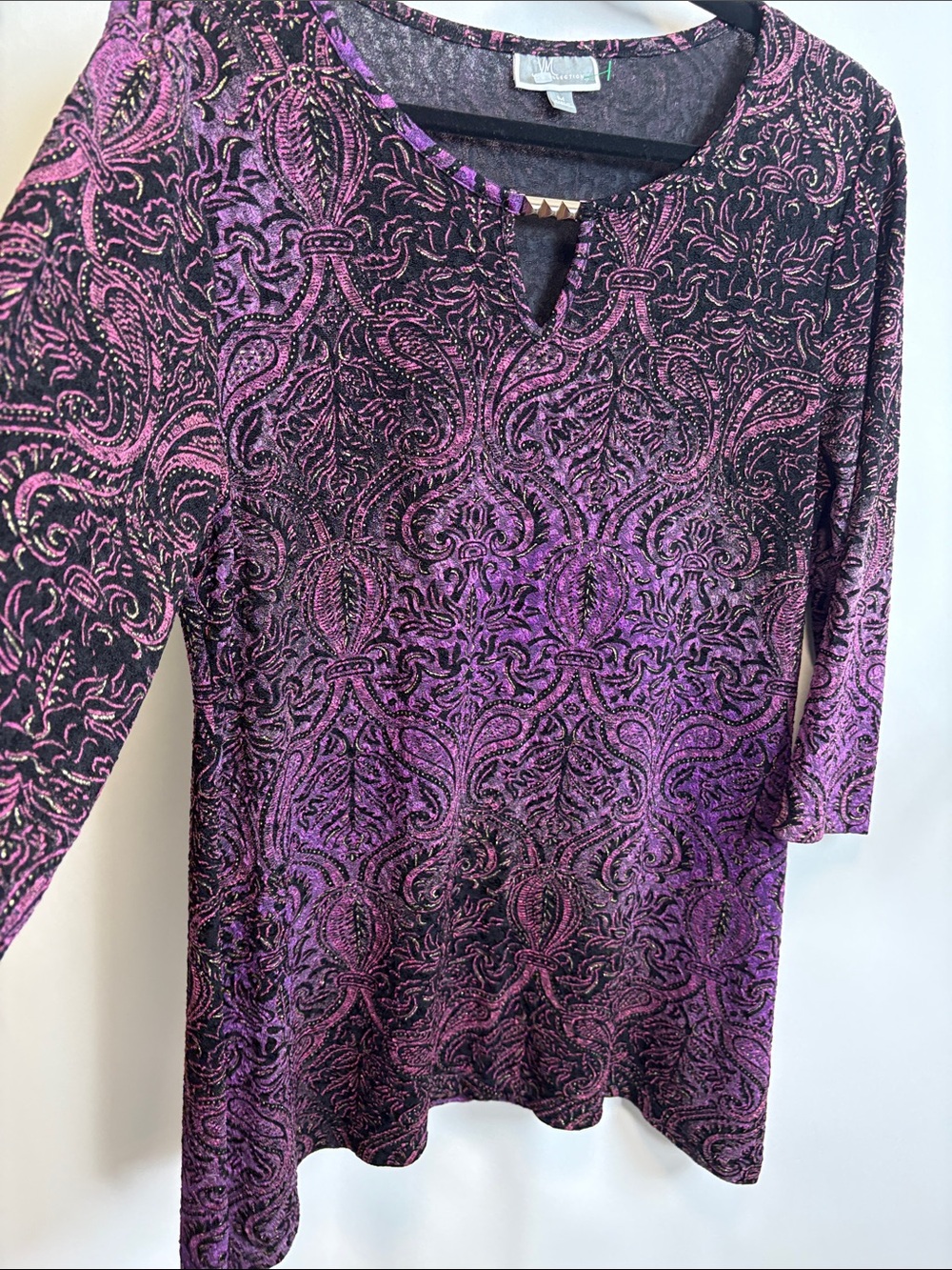 JM Collection Purple Paisley Keyhole Tunic Top with Black Accents - Picture 4 of 9
